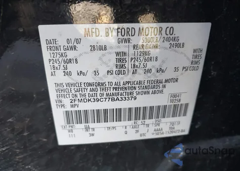 2007 Ford Edge Sel Plus from USA, damaged, VIN 2FMDK39C77BA33379
